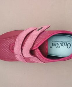 Ανατομικό παπούτσι OrtoMed 4009 κόκκινο με διπλό Velcro – επάνω όψη